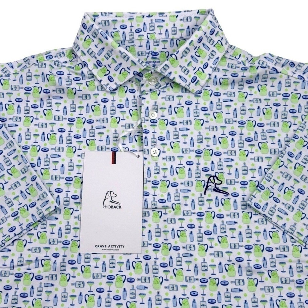 Rhoback Mens The Margarita Performance Golf Polo Shirt Blue Green Small NEW